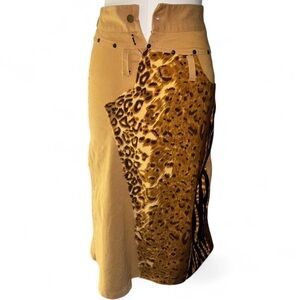 80’s Tan and brown cheetah print patches midi skirt